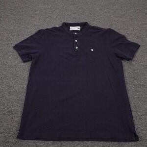 ZARA Polo Shirt Mens Large Blue Essentials Perfect Henley Collar Logo Casual